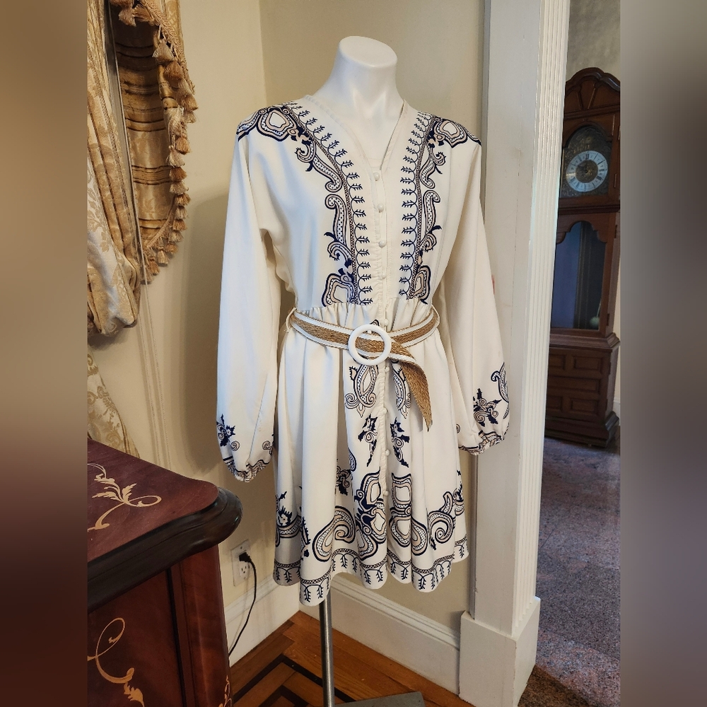 Balloon Sleeves Belted Boho Mini Dress